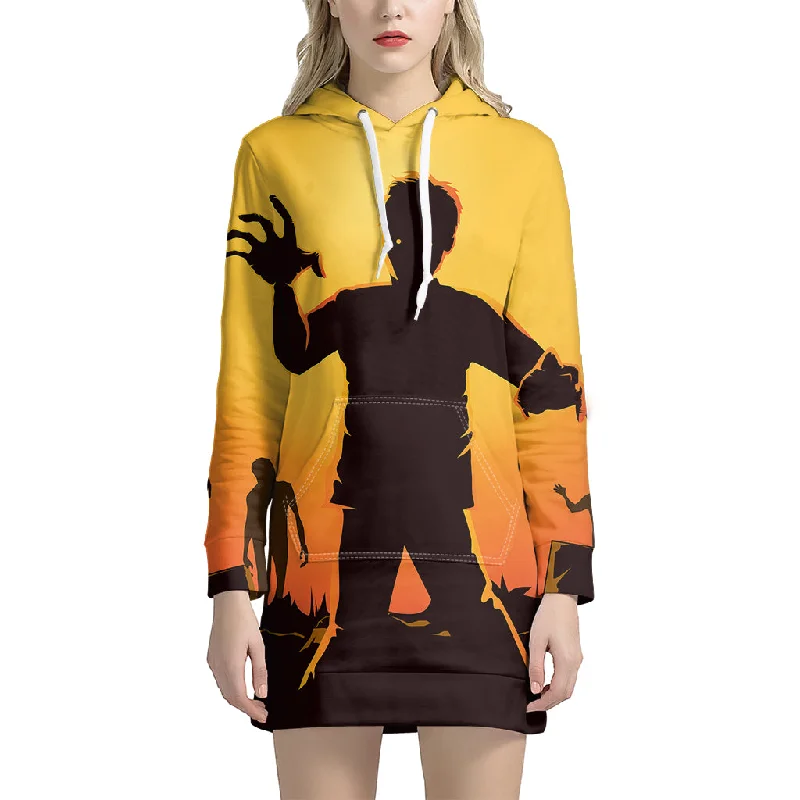 Halloween Walking Zombie Print Pullover Hoodie Dress