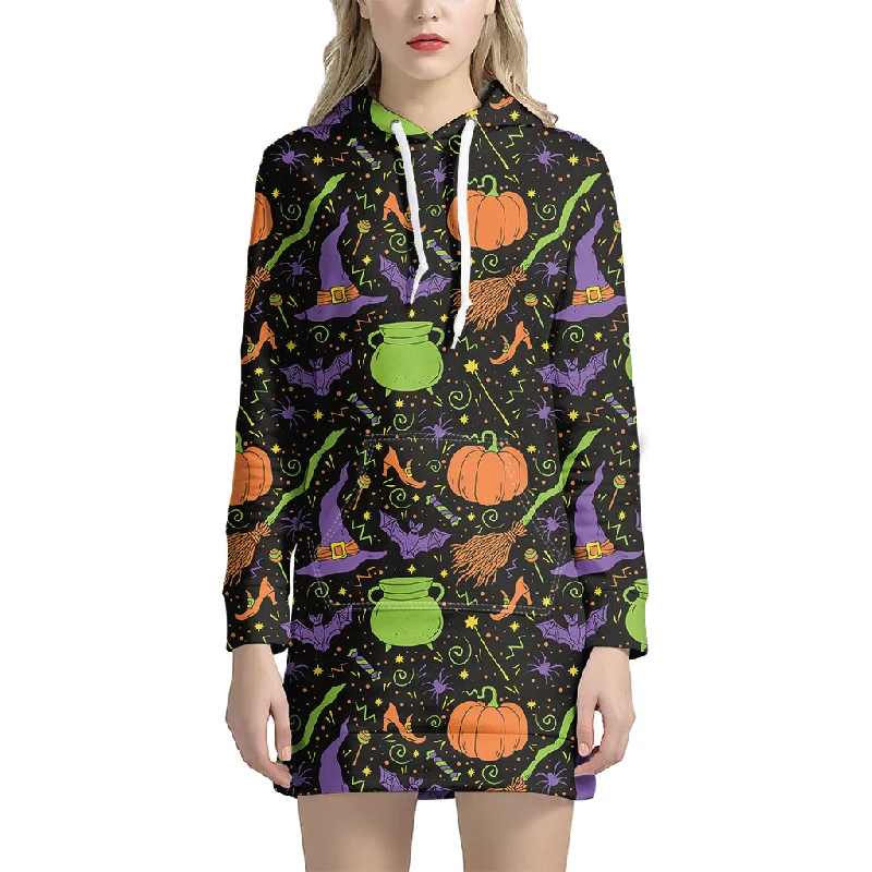 Halloween Wizard Pattern Print Pullover Hoodie Dress