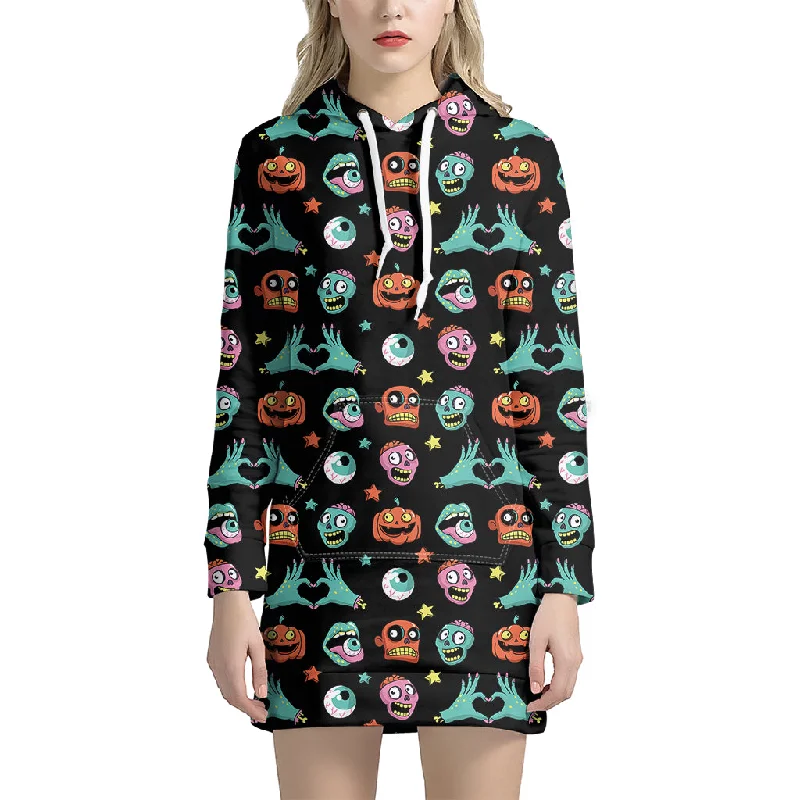 Halloween Zombie Pattern Print Pullover Hoodie Dress