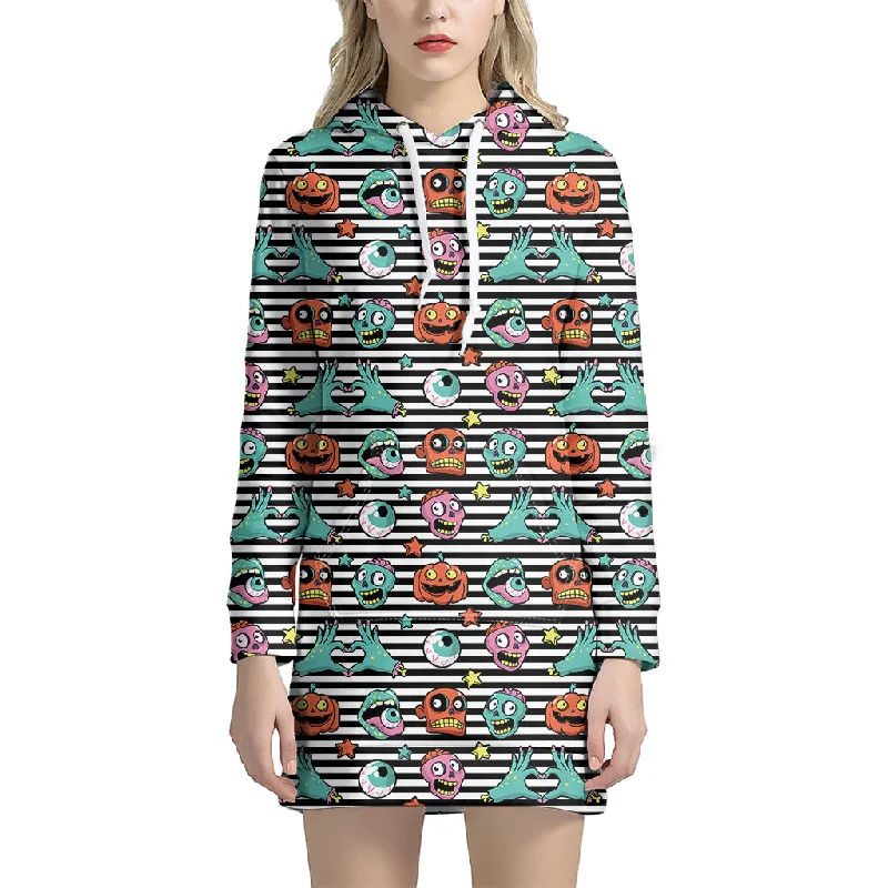 Halloween Zombie Striped Pattern Print Pullover Hoodie Dress