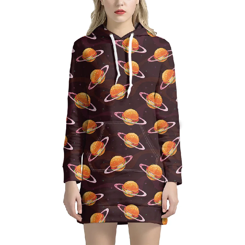 Hamburger Planet Pattern Print Pullover Hoodie Dress