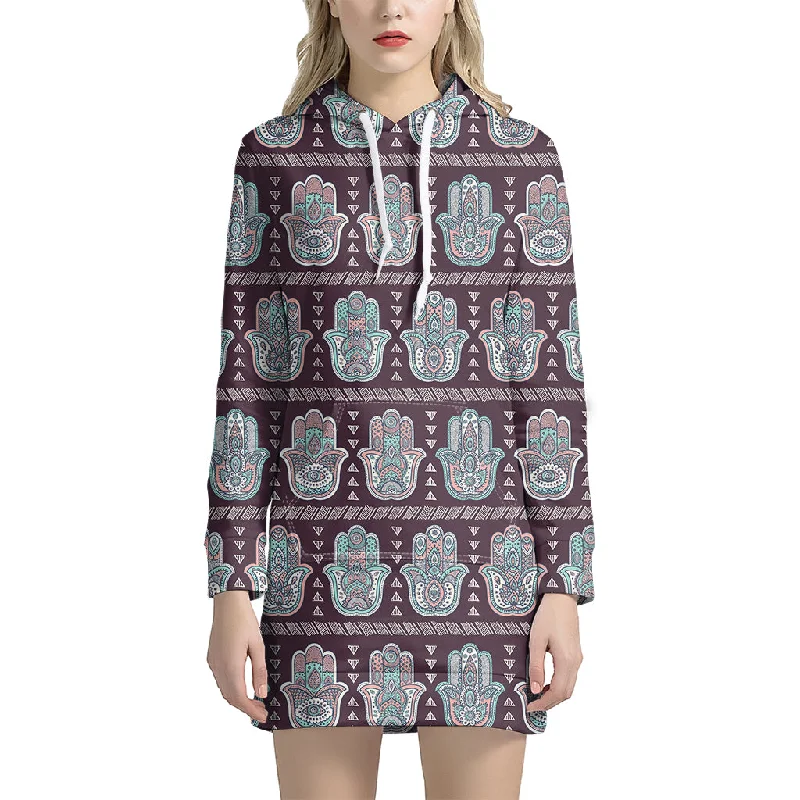 Hamsa Symbol Pattern Print Pullover Hoodie Dress