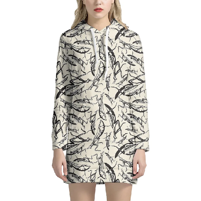 Hand Drawn Mantis Pattern Print Pullover Hoodie Dress