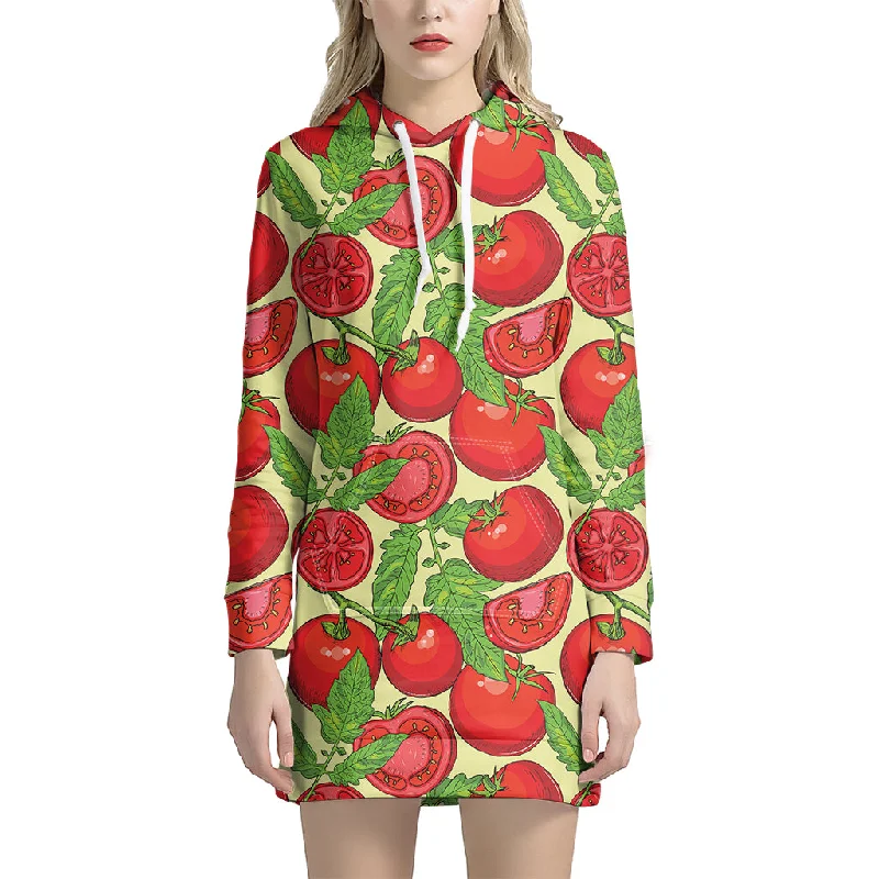 Hand Drawn Tomato Pattern Print Pullover Hoodie Dress