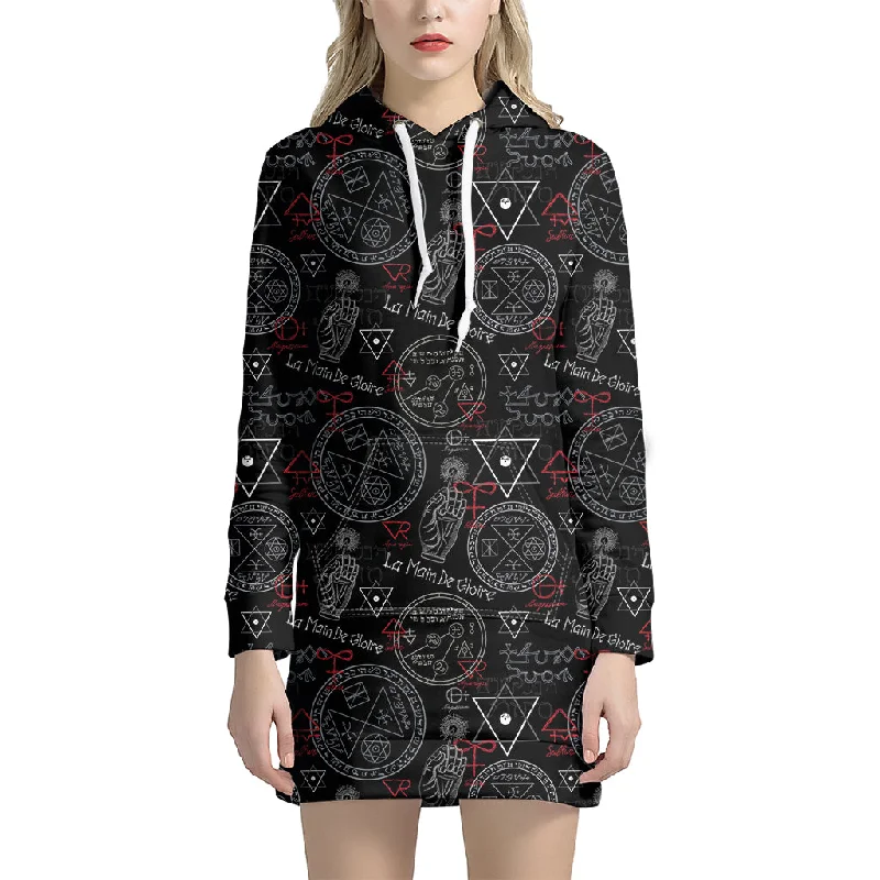 Hand Of Glory Black Magic Witch Print Pullover Hoodie Dress