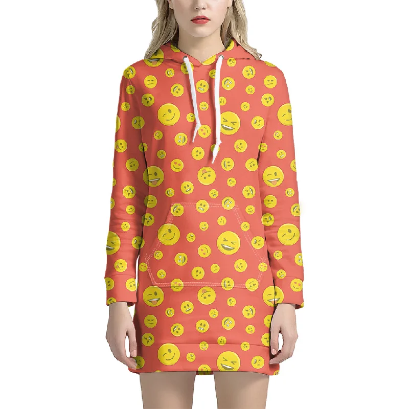 Happy Emoji Pattern Print Pullover Hoodie Dress