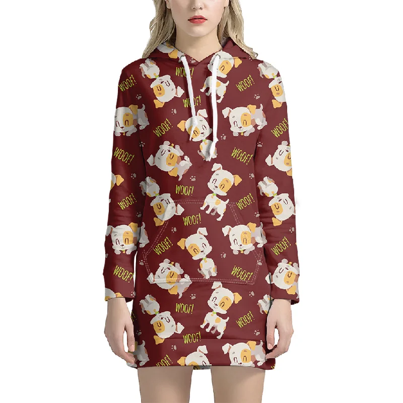 Happy Jack Russell Terrier Pattern Print Pullover Hoodie Dress