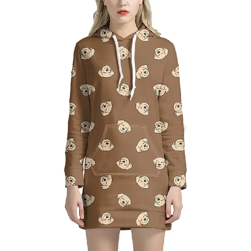 Happy Labrador Retriever Pattern Print Pullover Hoodie Dress