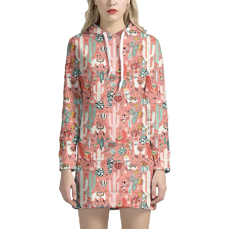 Happy Llama Pattern Print Pullover Hoodie Dress
