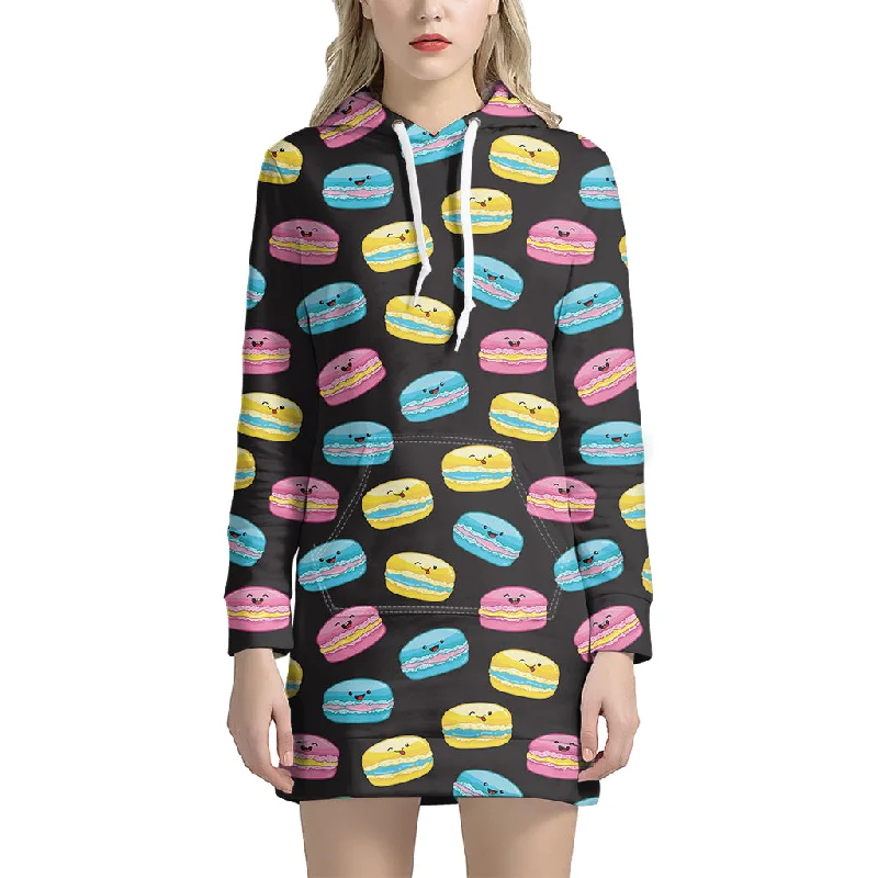 Happy Macarons Pattern Print Pullover Hoodie Dress