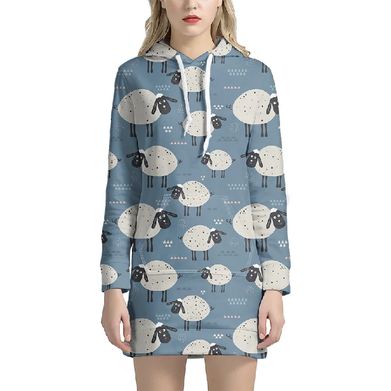 Happy Sheep Pattern Print Pullover Hoodie Dress