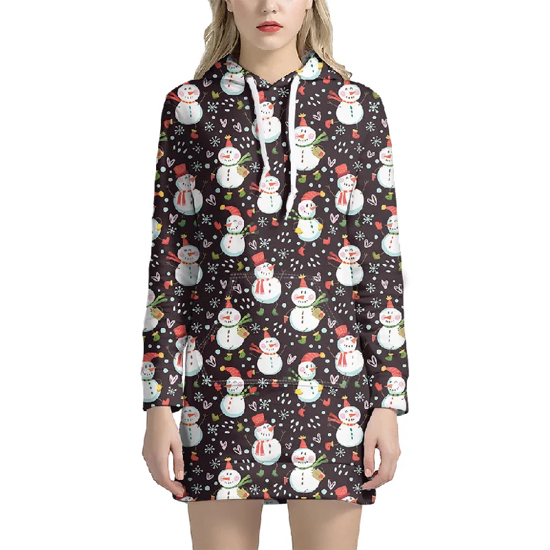 Happy Snowman Pattern Print Pullover Hoodie Dress