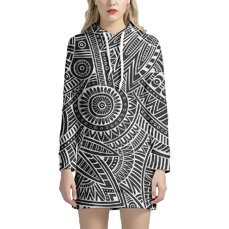 Hawaii Polynesian Tribal Print Pullover Hoodie Dress