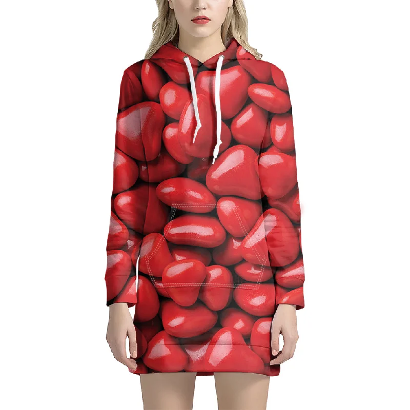 Heart Chocolate Candy Print Pullover Hoodie Dress
