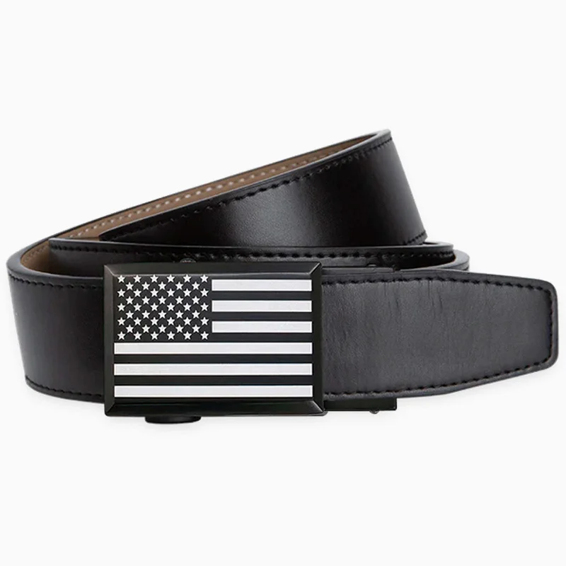 Heritage Classic USA Flag Black Dress Ratchet Belt 1 3/8" Strap [35mm]