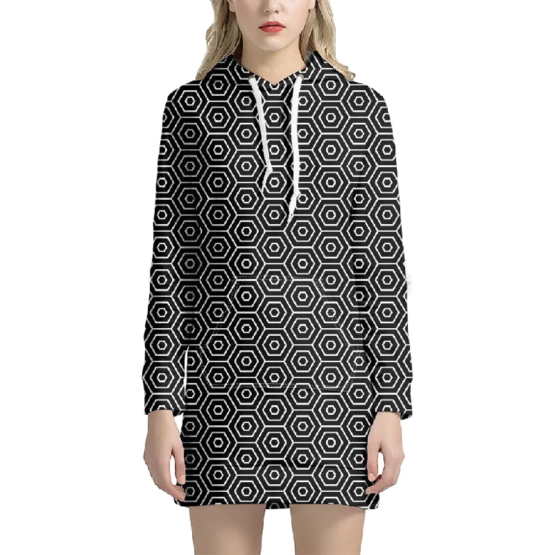 Hexagon Geometric Pattern Print Pullover Hoodie Dress