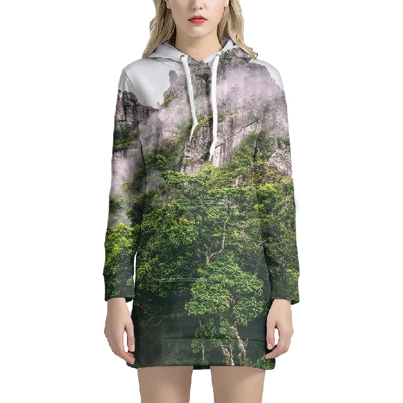 High Mountain Print Pullover Hoodie Dress