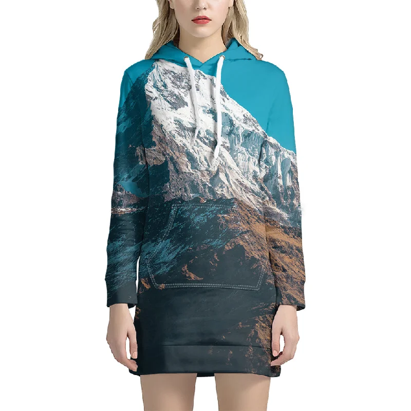 Himalaya Mountain Print Pullover Hoodie Dress