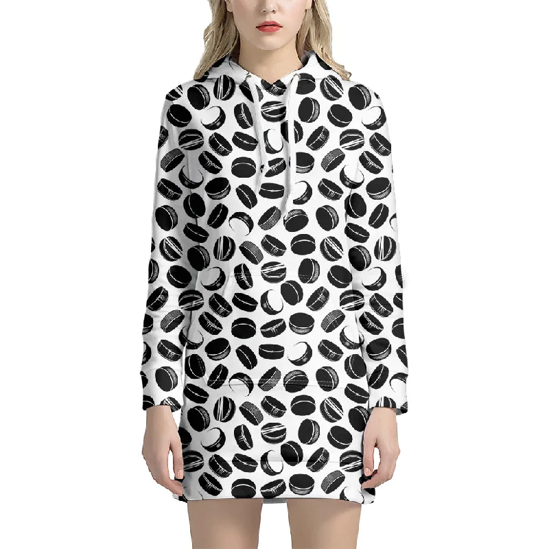 Hockey Puck Pattern Print Pullover Hoodie Dress