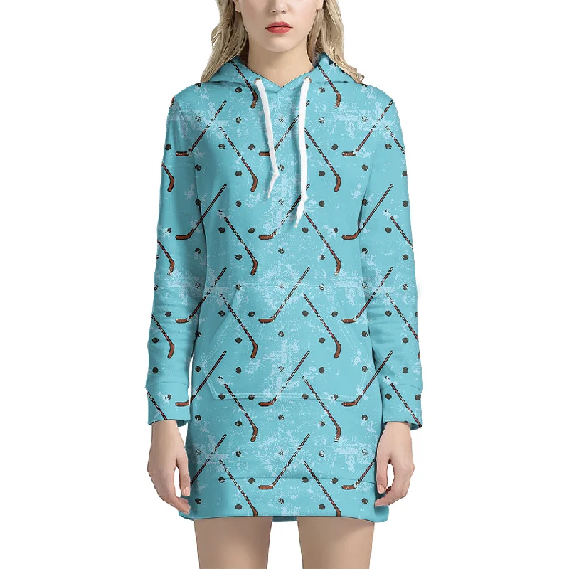 Hockey Stick And Puck Pattern Print Pullover Hoodie Dress
