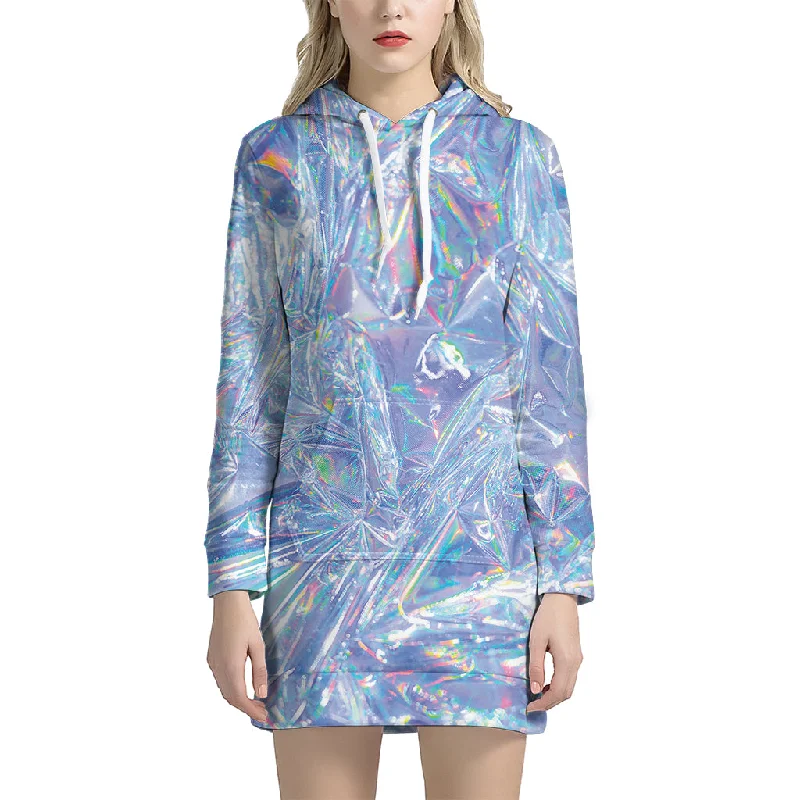 Holographic Artwork Print Pullover Hoodie Dress