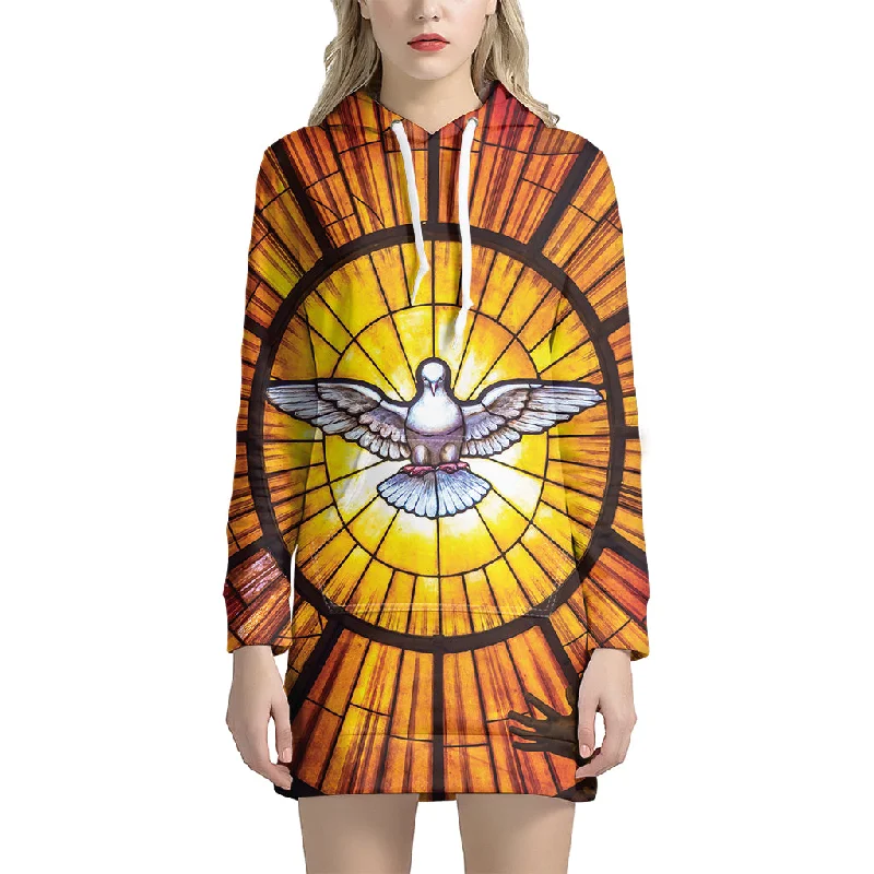 Holy Spirit Dove Stained Glass Print Pullover Hoodie Dress