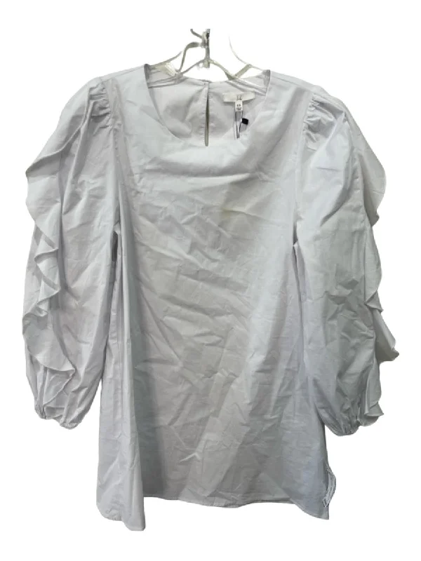 JOH Size XS White Cotton Long puff sleeve Ruffle Back Keyhole Dress