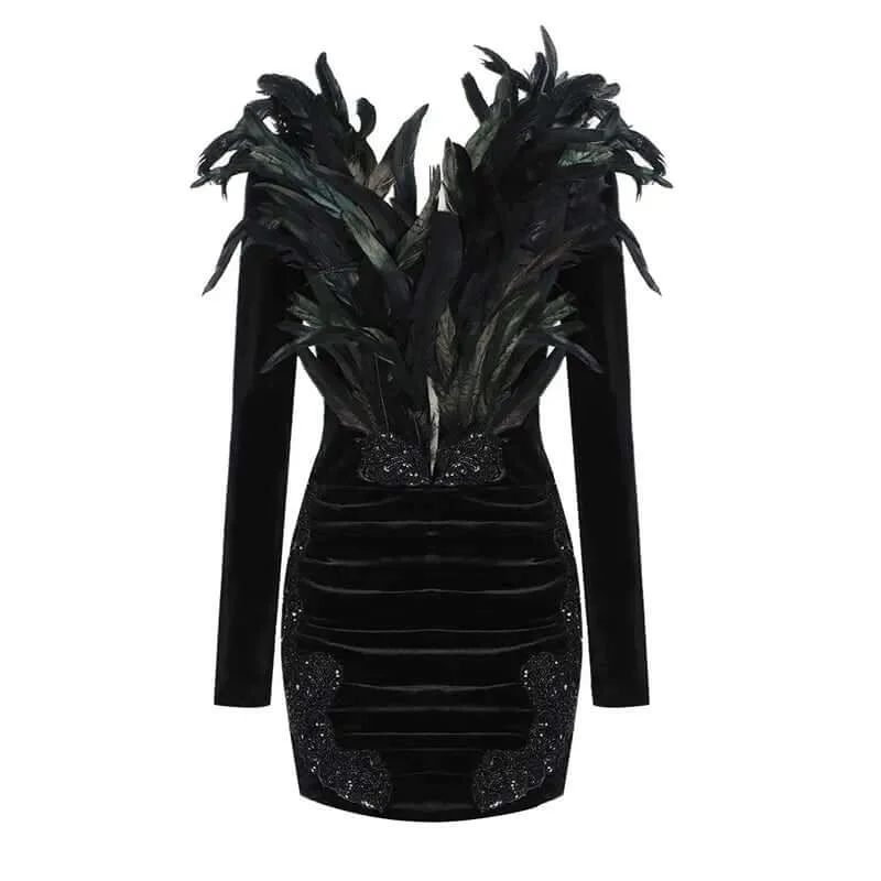 Laina Feather Beaded Sequin Decorative Dress