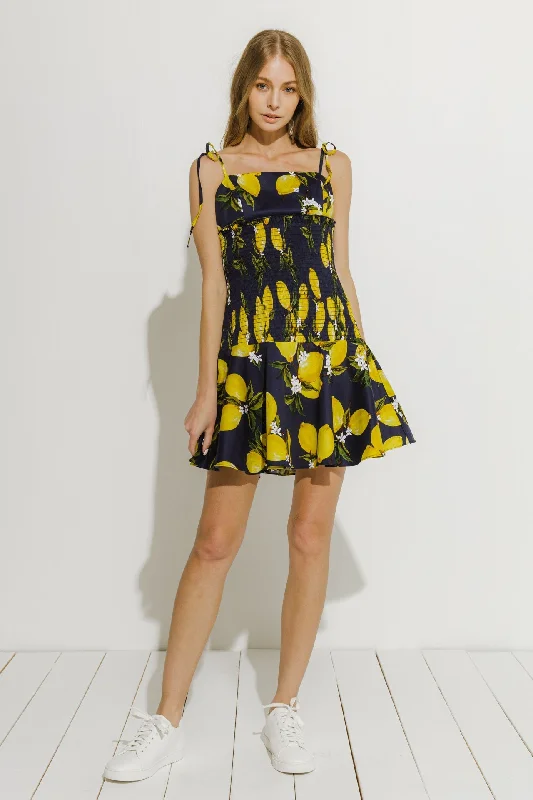 English Factory - Lemon Print Smocked Dress