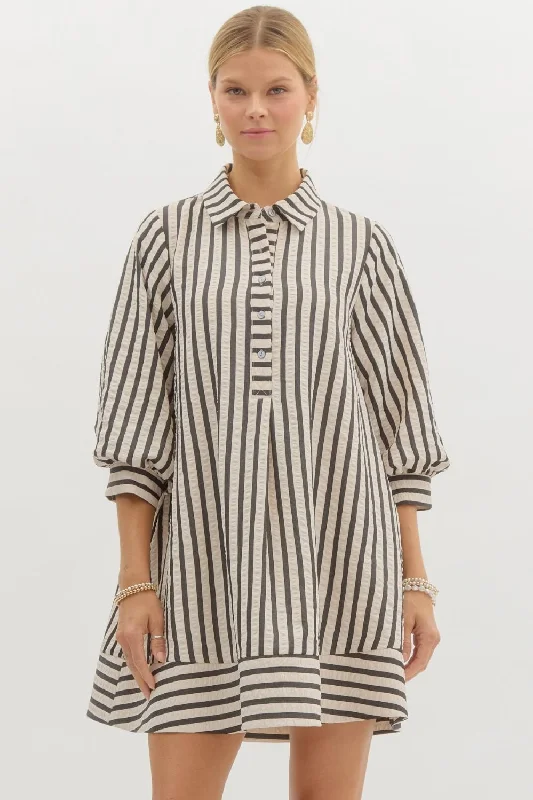 Lillian Stripe Dress Black