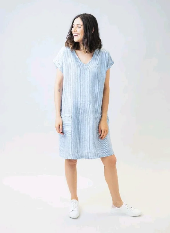 LINEN DRESS - DENIM STRIPE