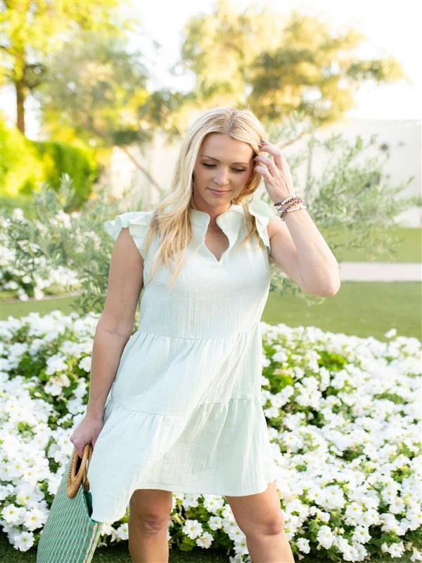 Maci Flutter Sleeve Gauze Dress - Mint