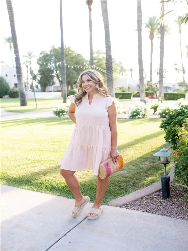 Maci Flutter Sleeve Gauze Dress - Shell