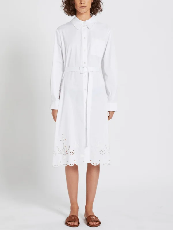 Marella MARINA Cotton Poplin Embroidered Dress In White 24132212722 Col 002