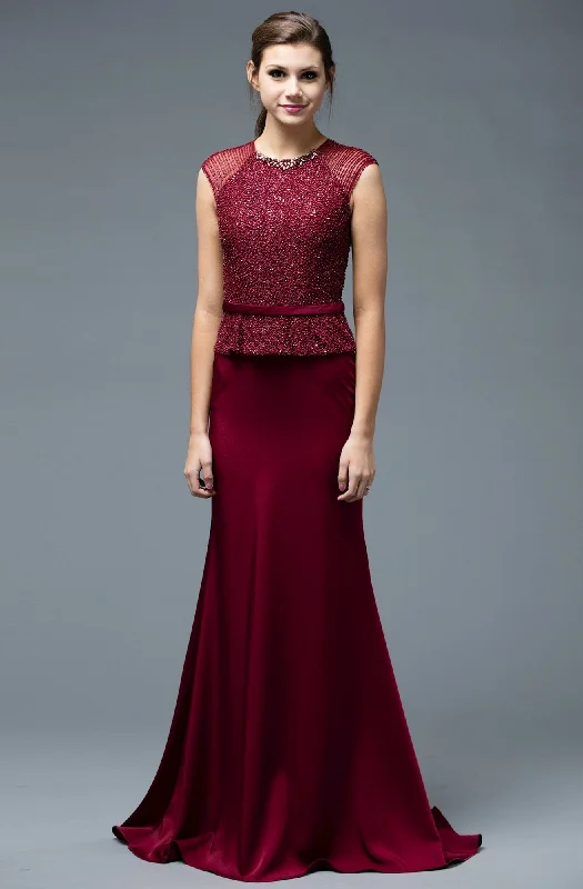 Marsoni by Colors - M191 Beaded Cap Sleeve Peplum Sheath Dress