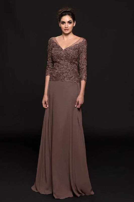 Marsoni by Colors - M226 Quarter Sleeve Lace Bodice A-Line Dress