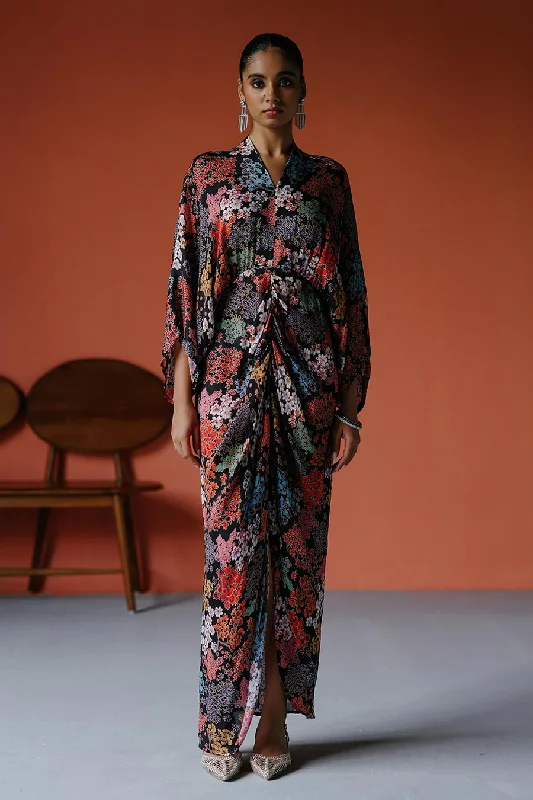 Printed Ruched Long Jap Dress
