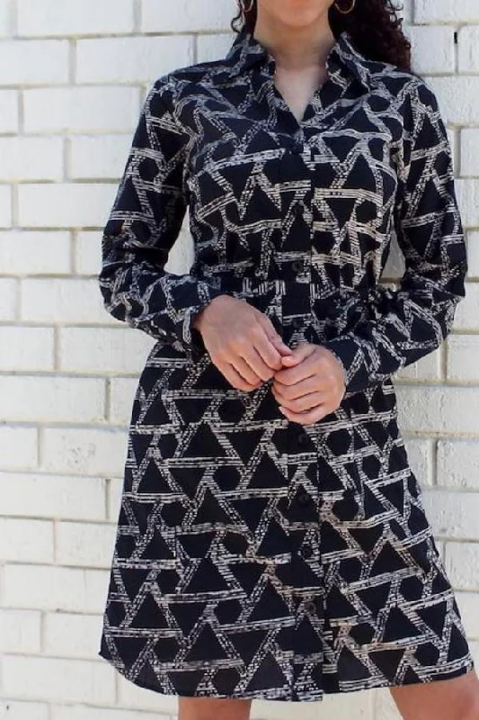 Organic Woven Cotton Triangles Button-up Dress