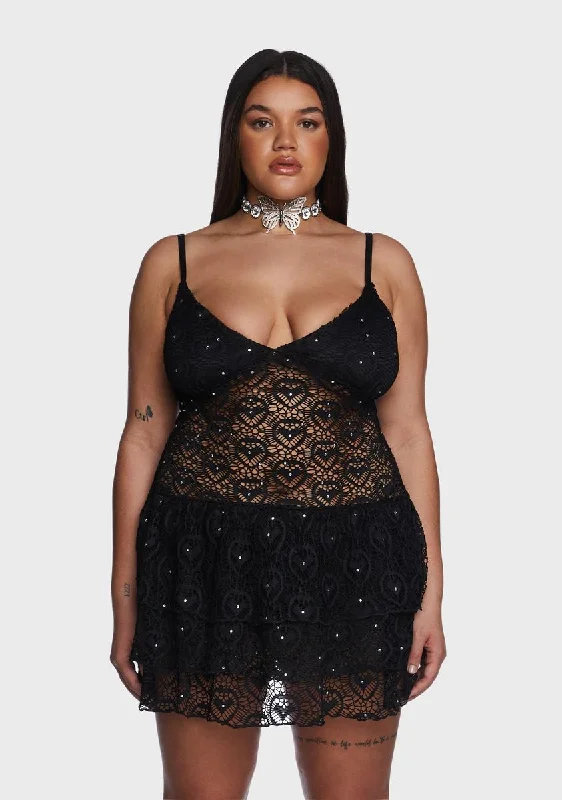 Plus Dark Stilettos On Lace Rhinestone Dress
