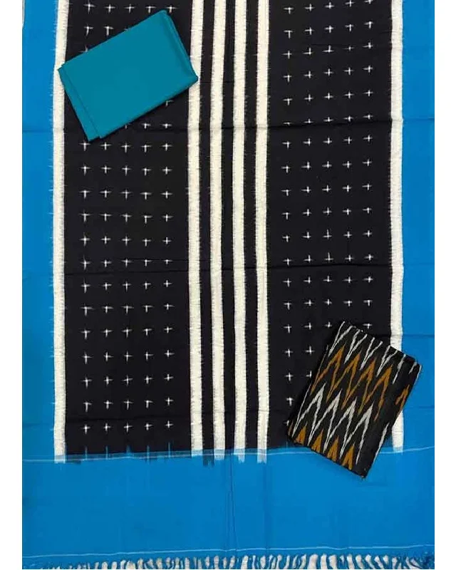 POCHAMPAALLY IKAT COTTON BLACK WITH BLUE COLOR DRESS MATERIAL -C34