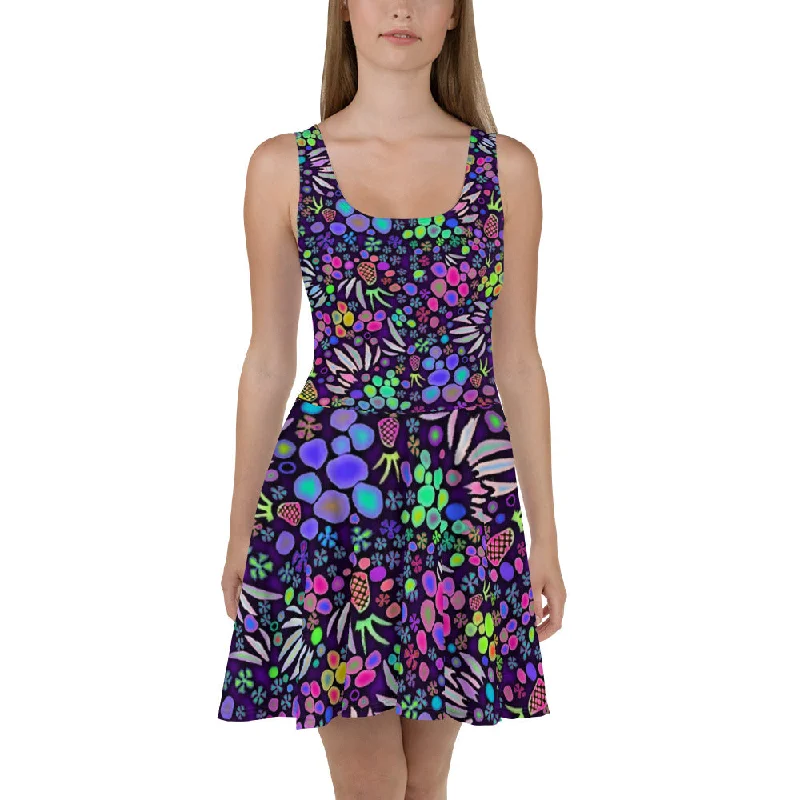 Purple Fruit Salad designer Skater Dress by John A. Conroy