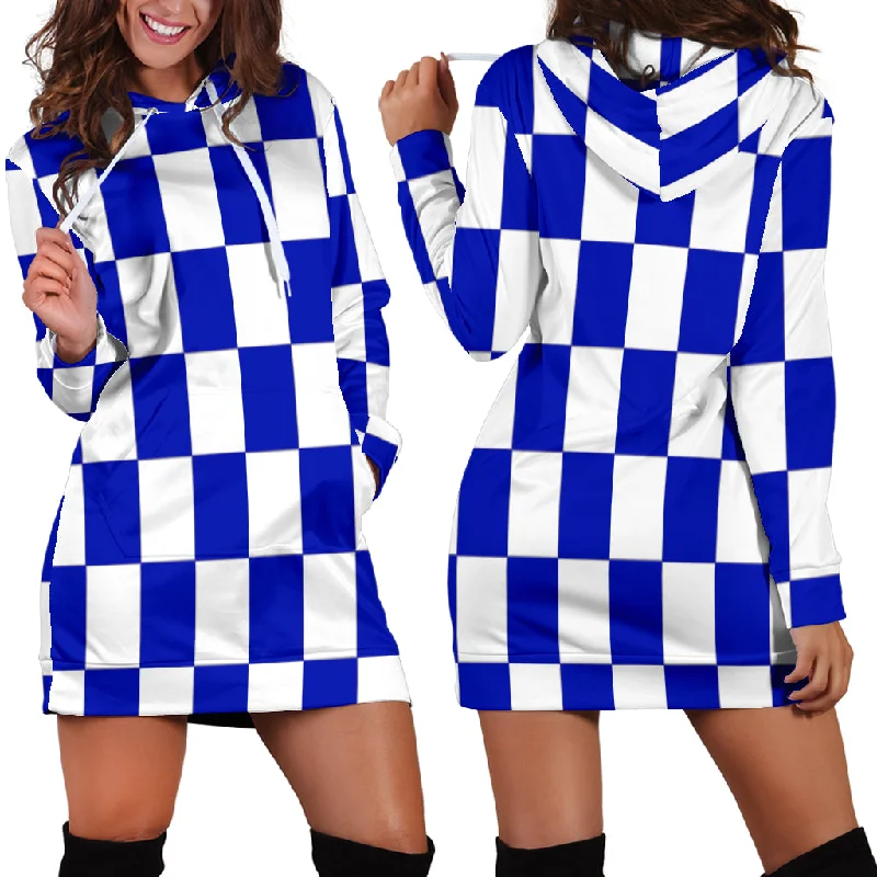 Racing Checkered Flag Hoodie Dress Blue