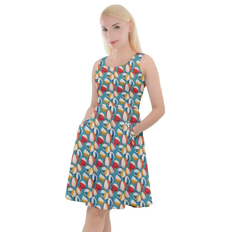 Retro Beach Balls Knee Length Skater Dress With Pockets
