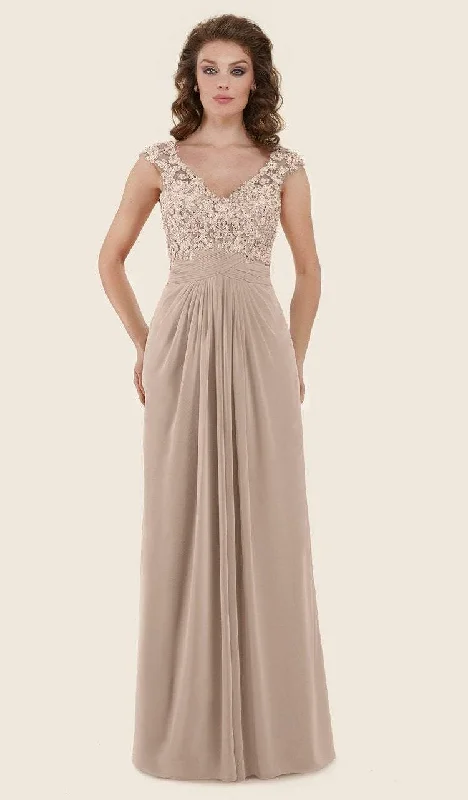 Rina Di Montella - RD2619 Appliqued Cap Sleeve Cascade A-Line Dress