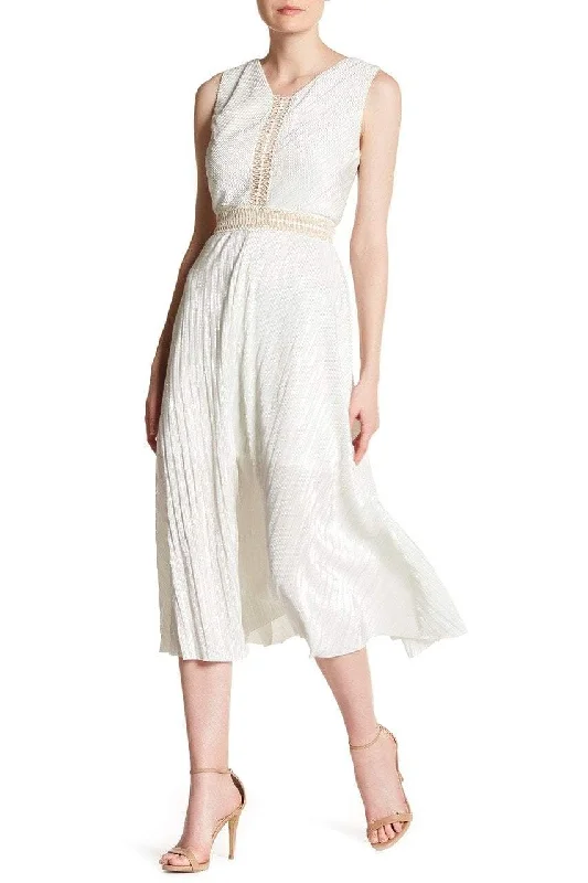 Sangria - V Neck Textured Tea Length Dress SBKE1211SC