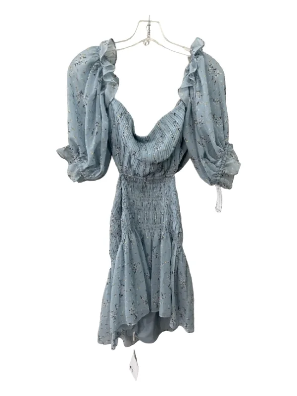 Self Portrait Size 2 Baby Blue & Gold Viscose Tie Back Gold Flakes Dress