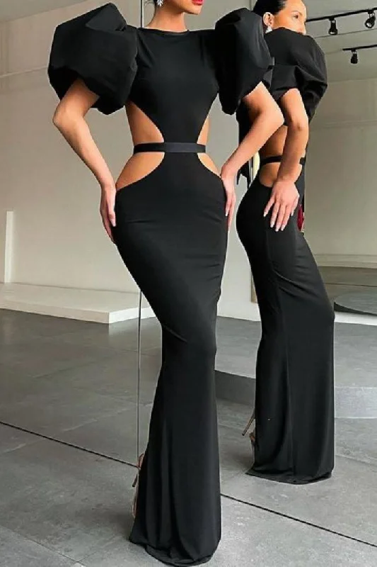 Sexy Black Cut Out Backless Evening Dress