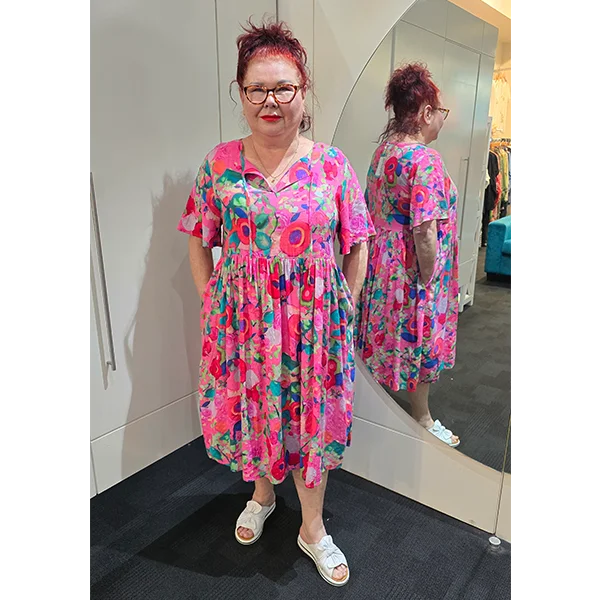 S/S Tie Front Dress Rose