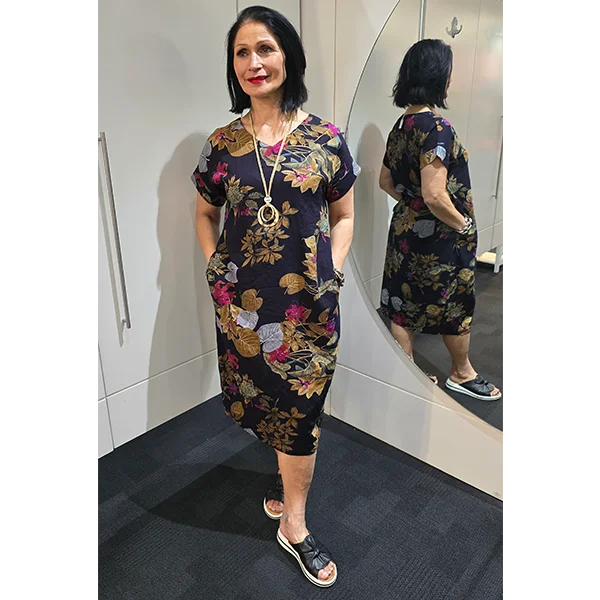 S/S V Neck Dress Midnight