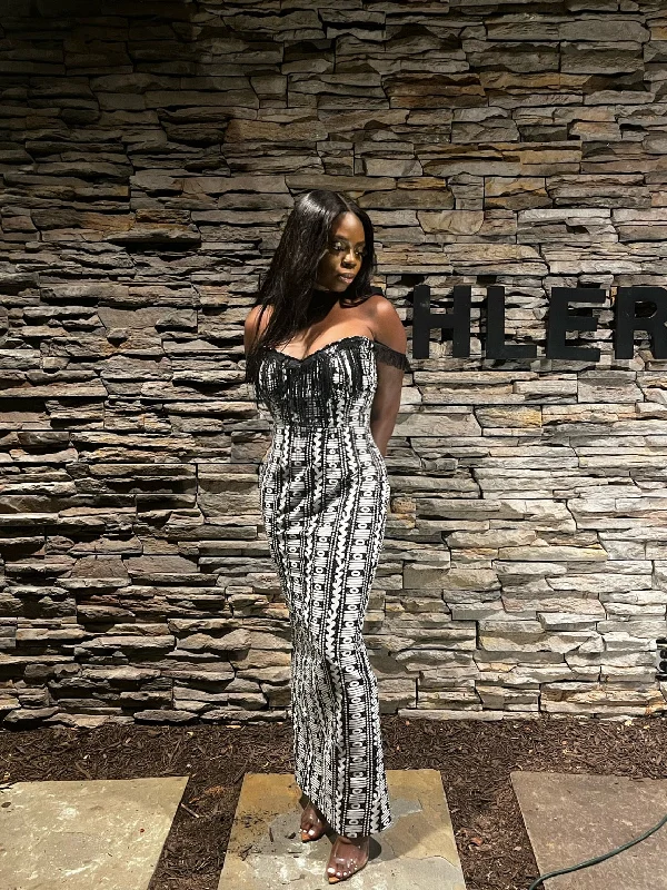 Strapless black and white ankara dress